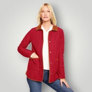 Talbots Large Burgundy Quilted Barn Jacket Corduroy‎ Trim Field Coat New